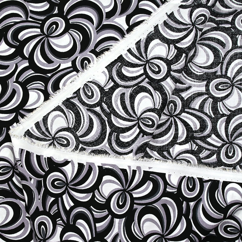 Viscose imprimée abstrait noir et blanc