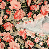 Velours de polyester Lurex imprimé rose et cachemire fond noir