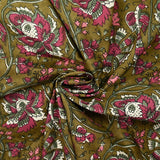 Indian cotton print haora pink and green khaki background