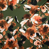 Satin polyester imprimé rose aquarelle orange fond kaki