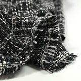 Tweed polyester gris souris, blanc et bleu canard
