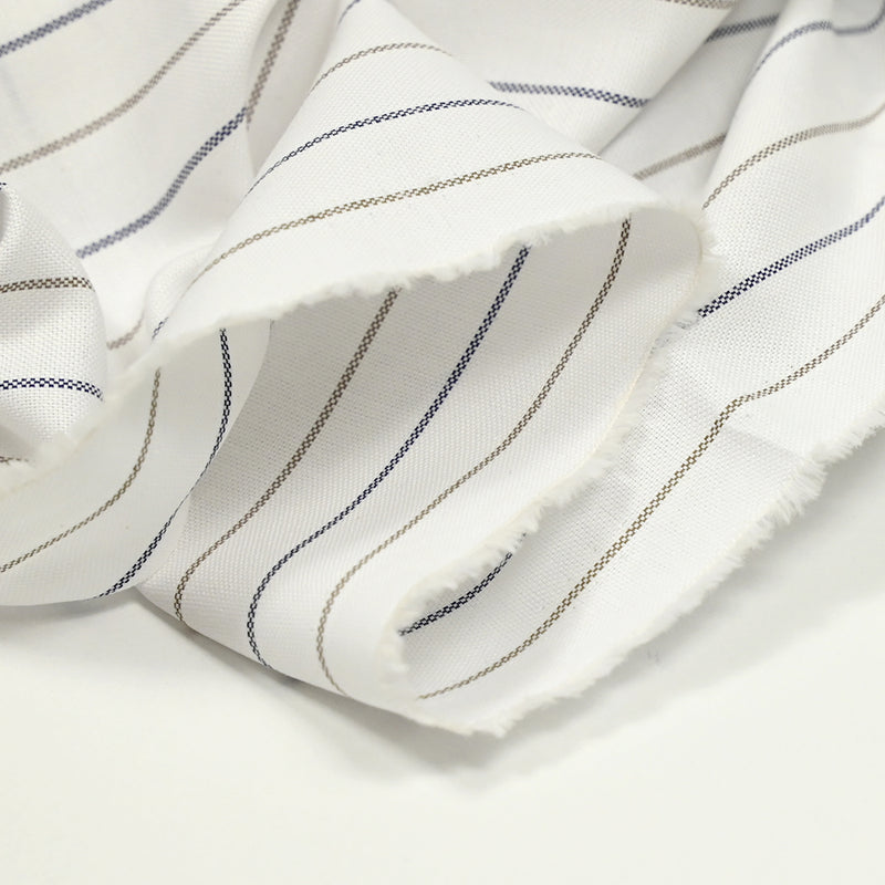 Toile de coton rayé marine et marron fond blanc