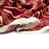 Viscose imprimée graphique abstrait fuchsia et jaune fond bordeaux