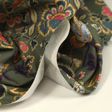 Coton satiné imprimé floral rétro fond vert