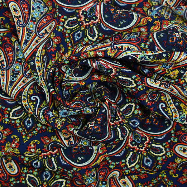 Polyester imprimé cachemire fond marine