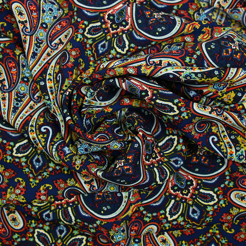 Polyester imprimé cachemire fond marine