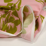 Coton satiné imprimé plantation rose et vert