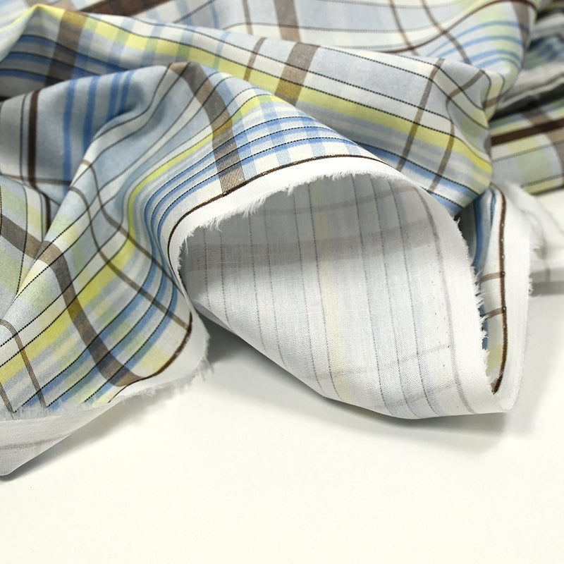 Blue, yellow and brown print cotton