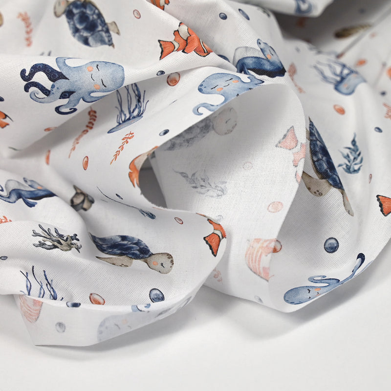 Coton imprimé poisson-clown fond blanc