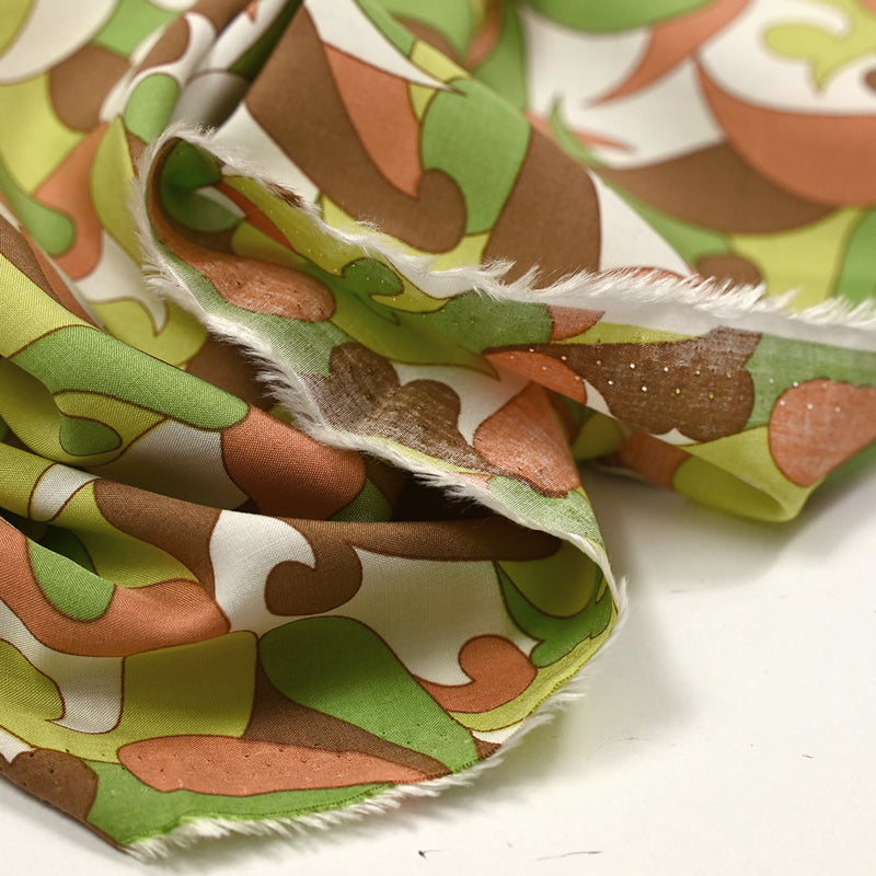 Printed viscose green whale and brown white background