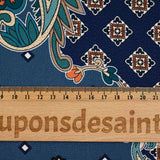Satin polyester imprimé patchwork et cachemire canard fond bleu marine