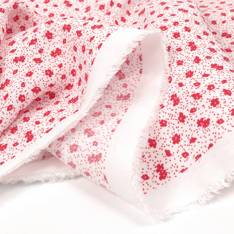 Crêpe viscose imprimé mini fleurs rouges sur fond blanc