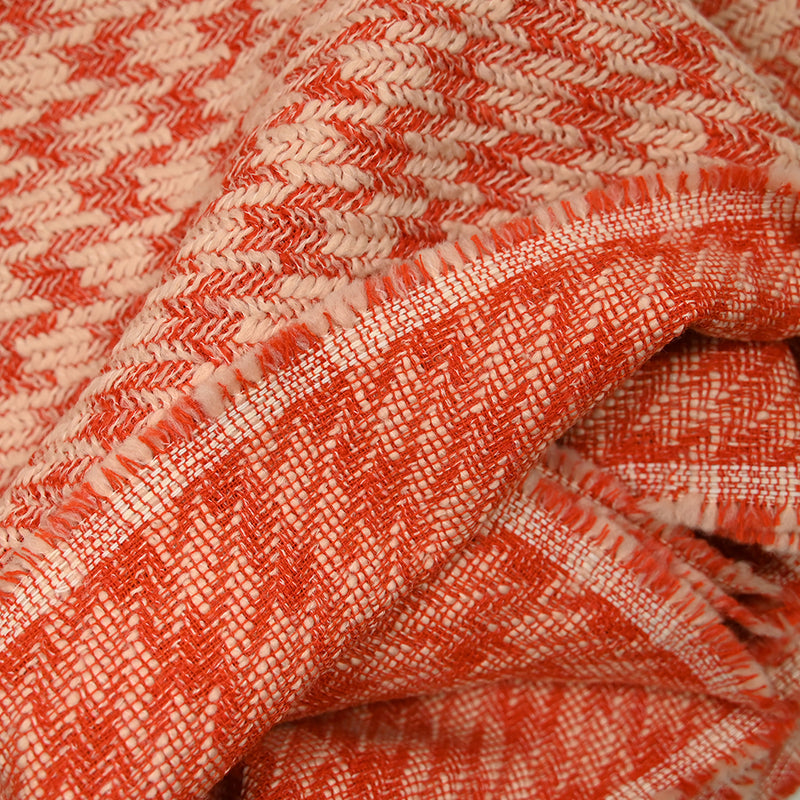 Laine mélangée pied-de-coq fantaisie orange et écru