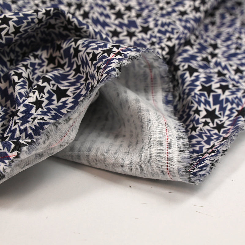 Toile de coton imprimée Stars marine et noir fond blanc