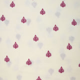 Double gaze brodée ornements prune fond blanc cassé