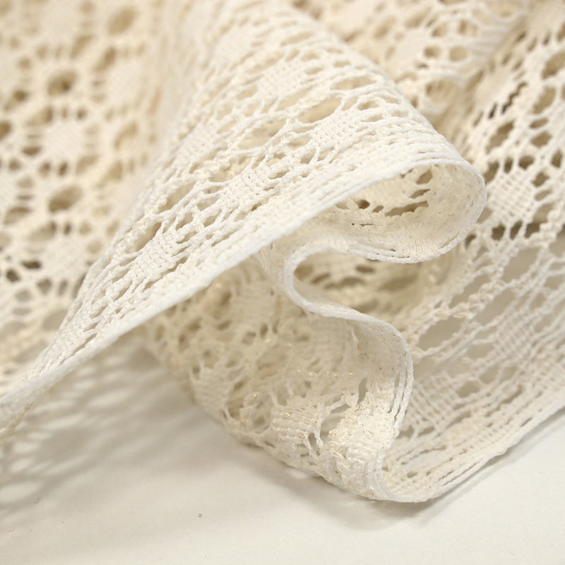 Dentelle polyester rosace irisé fon écru