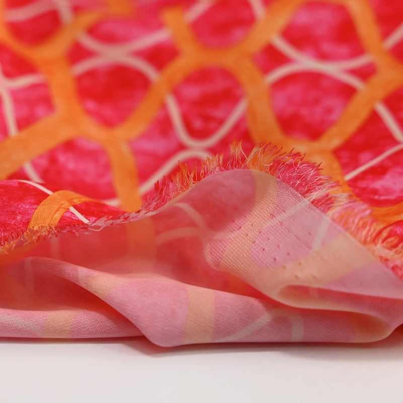 Microfibre imprimée polyester ondulation orange fond rose
