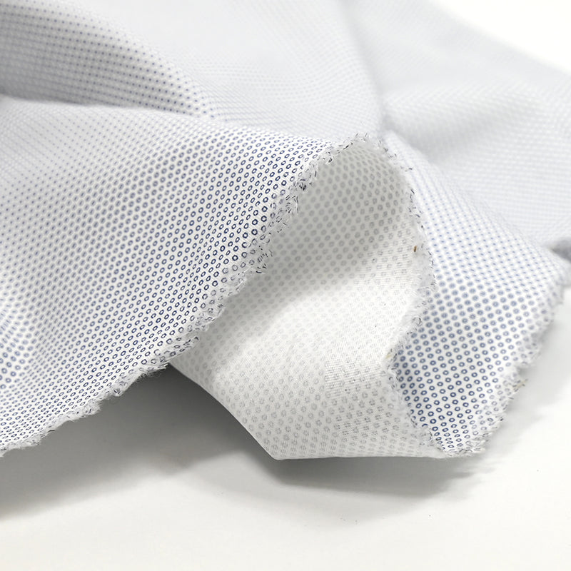 Círculos azules estampados de algodón elastane de fondo blanco de fondo blanco