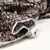 Twill de viscose imprimé floral baroque marron fond noir