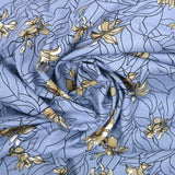 Lin viscose imprimé ligne de vie fond bleu délavé