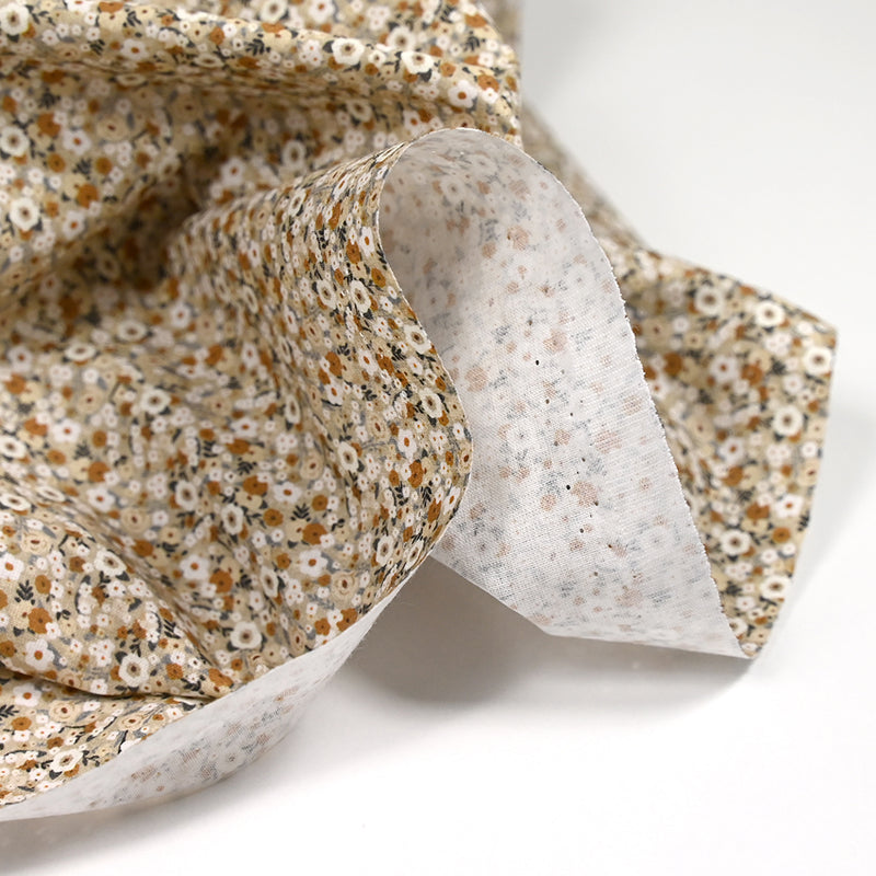 Coton imprimé s'épanouir beige, marron et blanc