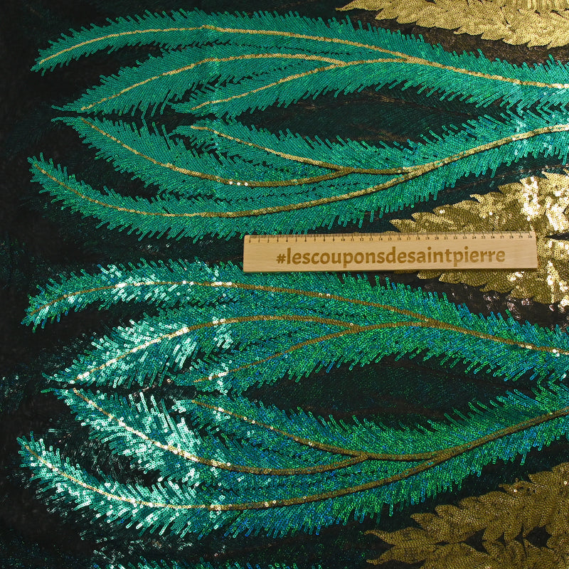 Tulle Sequin Royal Feathers oro y esmeralda