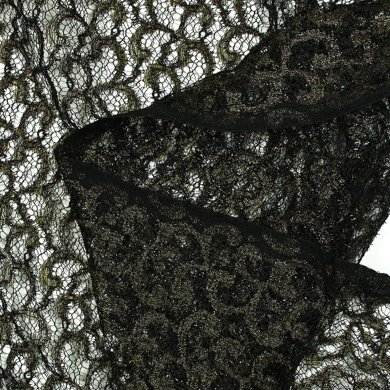 Polyester lace Elsa Lurex Doré black background