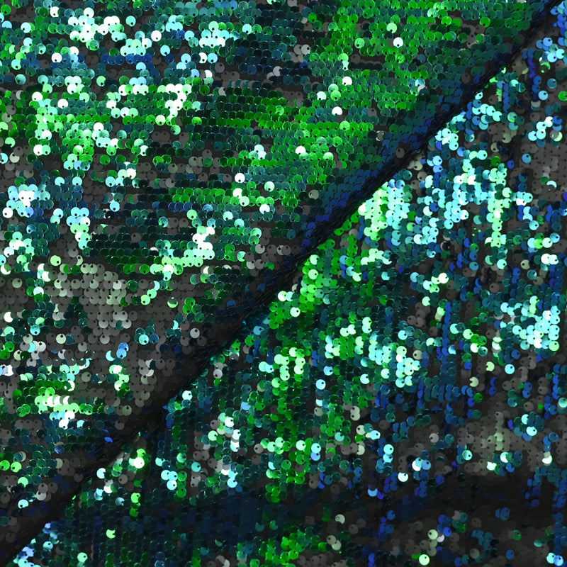 Maille sequin bleu changeant vert