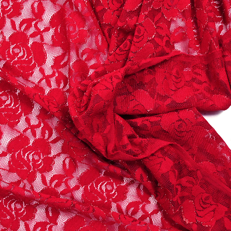 Polyester lace Rosie Lurex Doré Red background