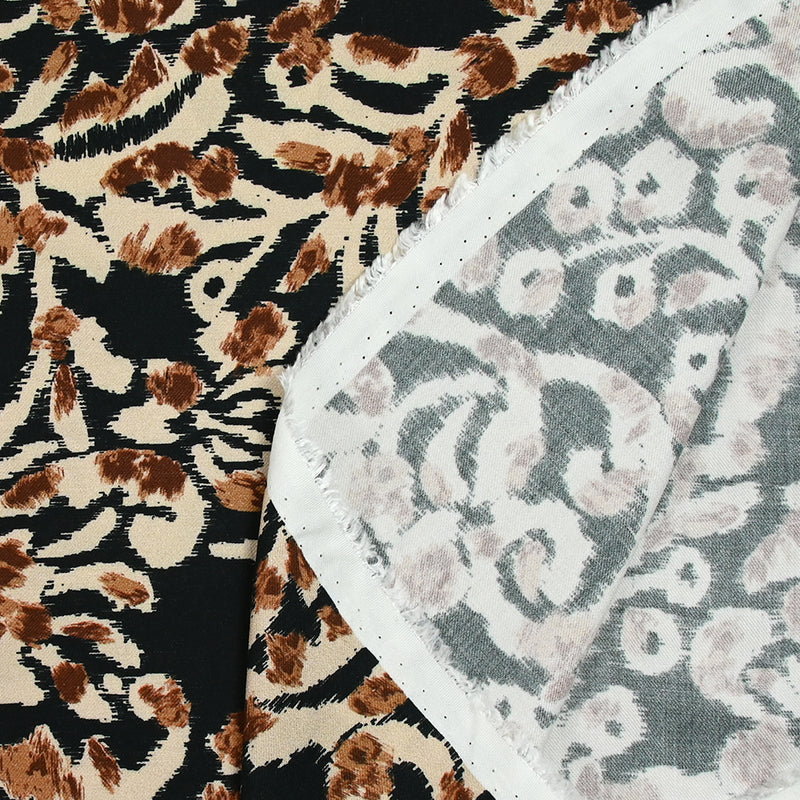 Printed viscose chirk brown and beige royalty black background