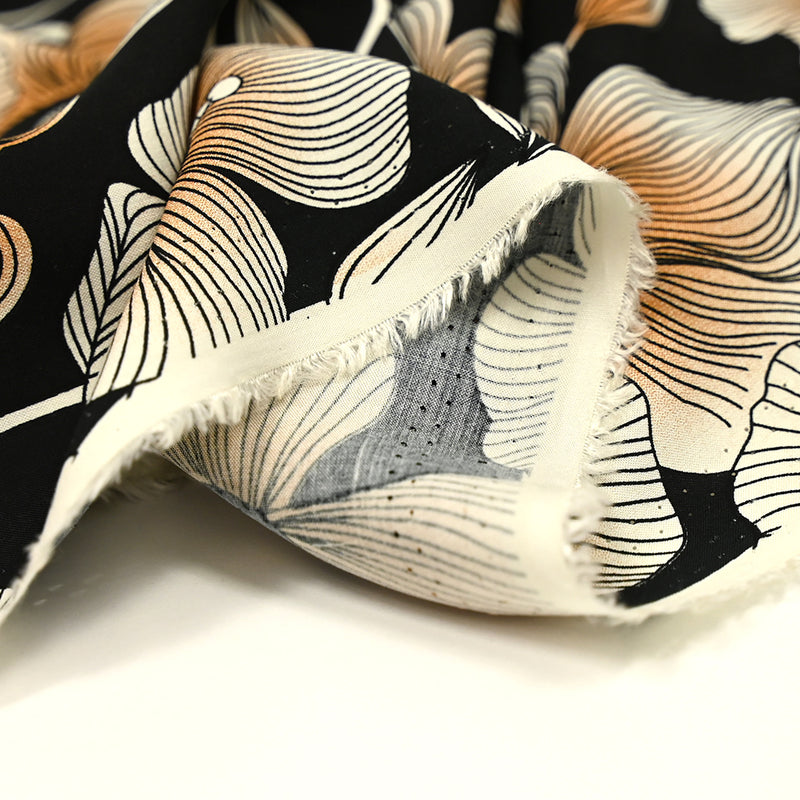 Viscose imprimée fleurs nervurés fond noir