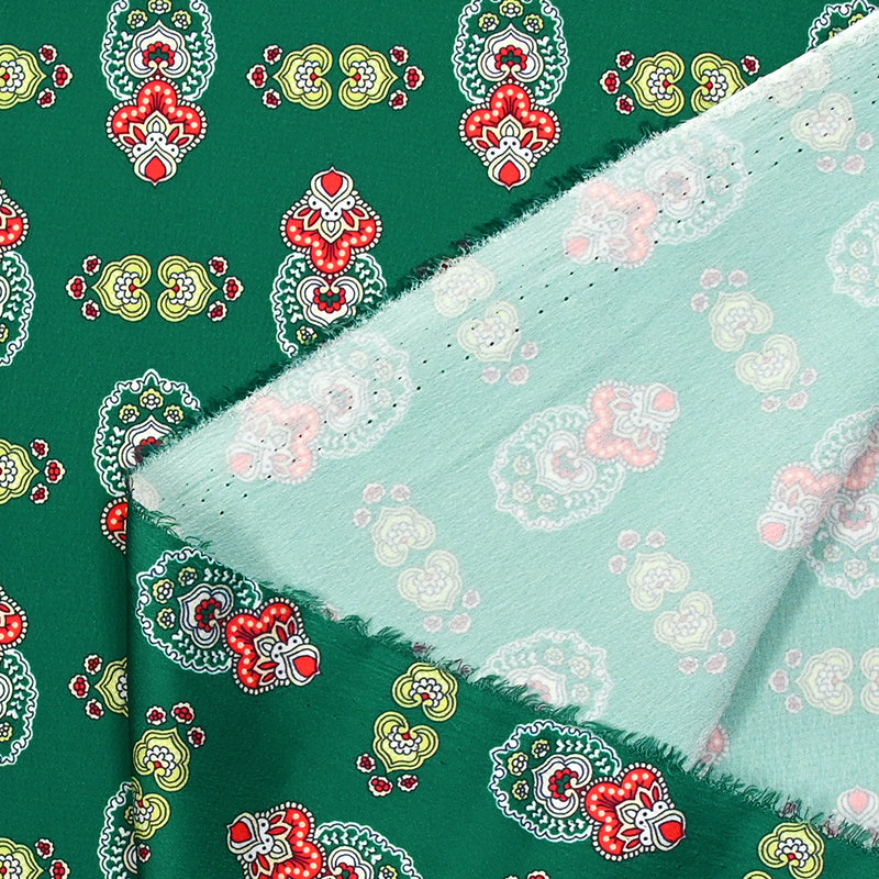 Crêpe Satin poliéster estampado de fondo verde Alentejo