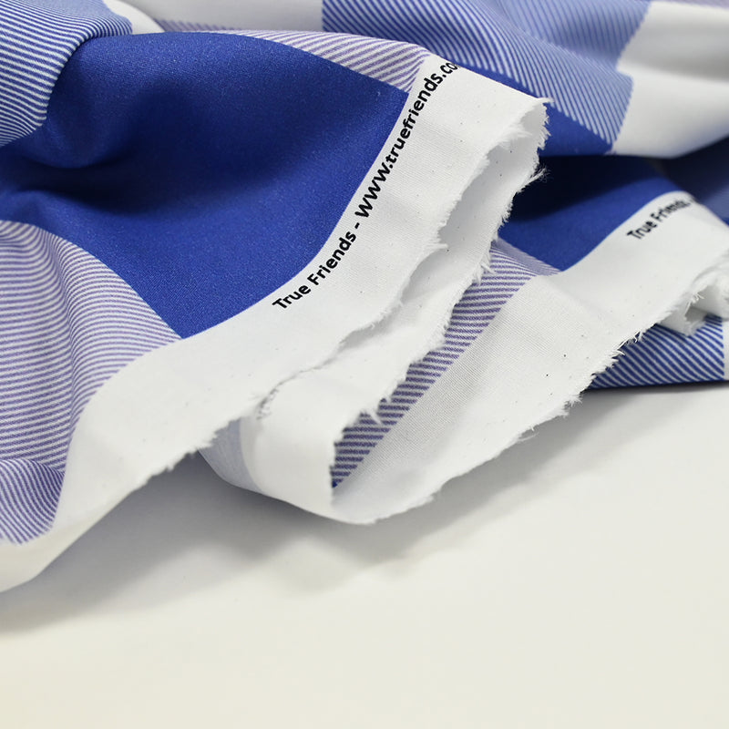 Blue and white striped checkered print cotton