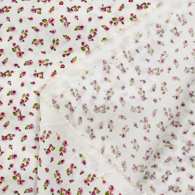 Printed viscose rosy field white background