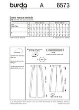 Patron n ° 6573 BURDA: Pants