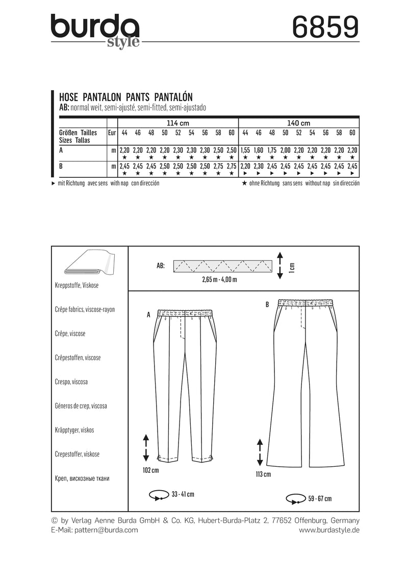Patron n°6859 : Pantalon élastique à la taille