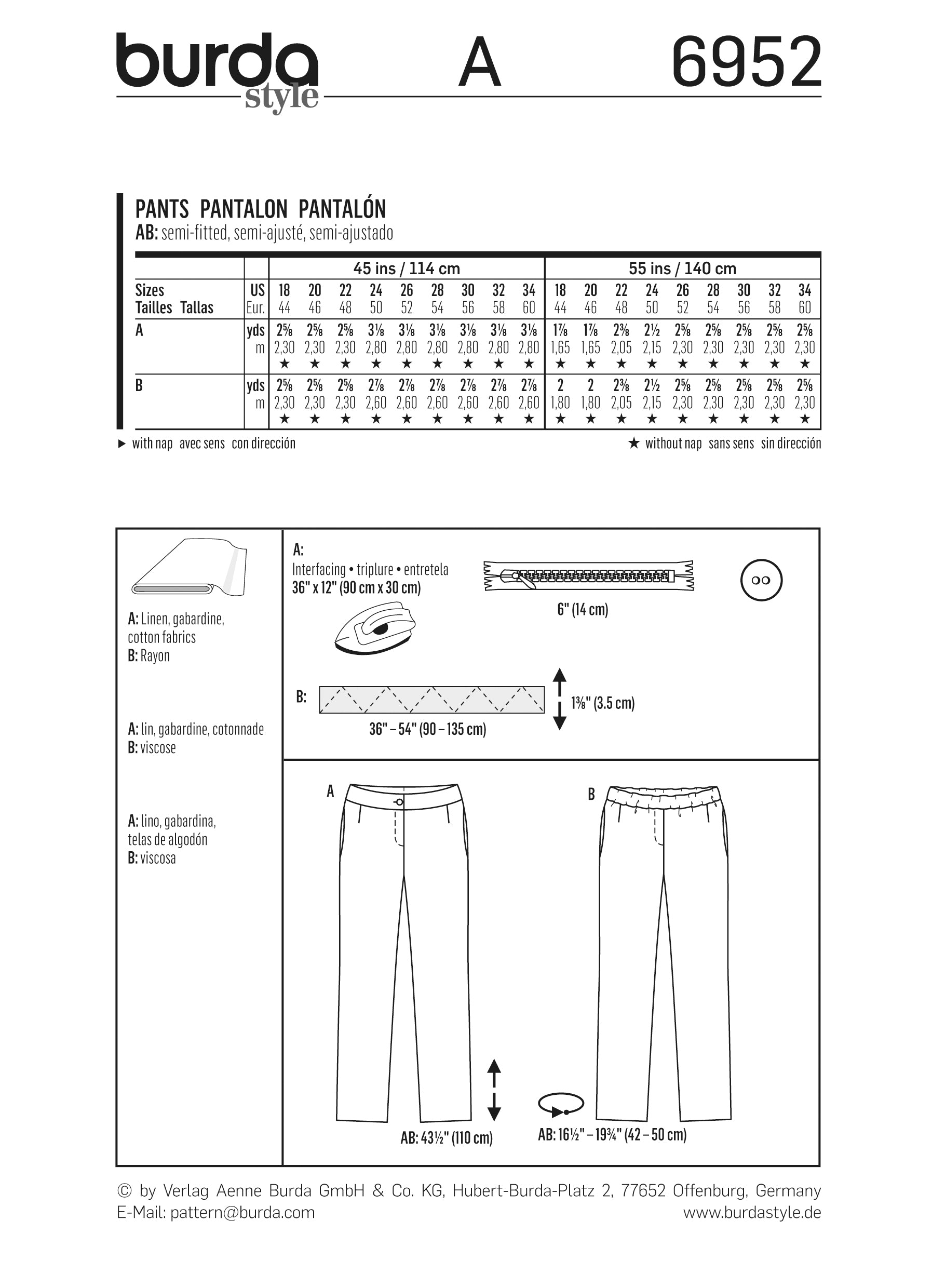 Patron n°6952 : Pantalon – Les Coupons de Saint-Pierre