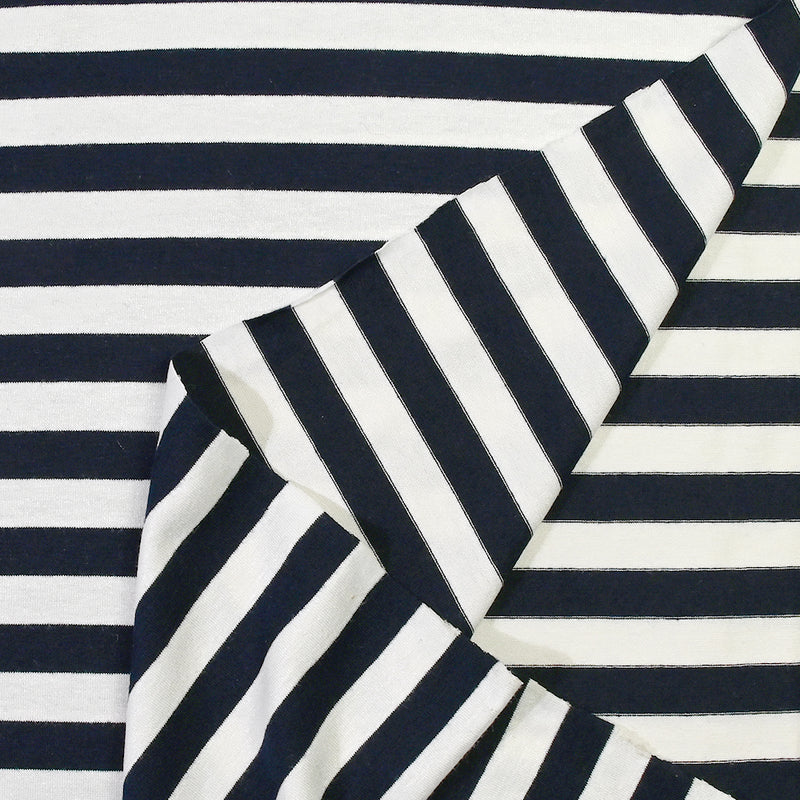 Striped polyviscose jersey 13 mm navy and white