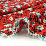 CrePon viscose Lurex Blue and white flowers red background