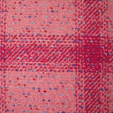 Wool blend tweed with raspberry check and pink confetti background