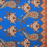 Crêpe satin polyester imprimé Florencia bleu et corail