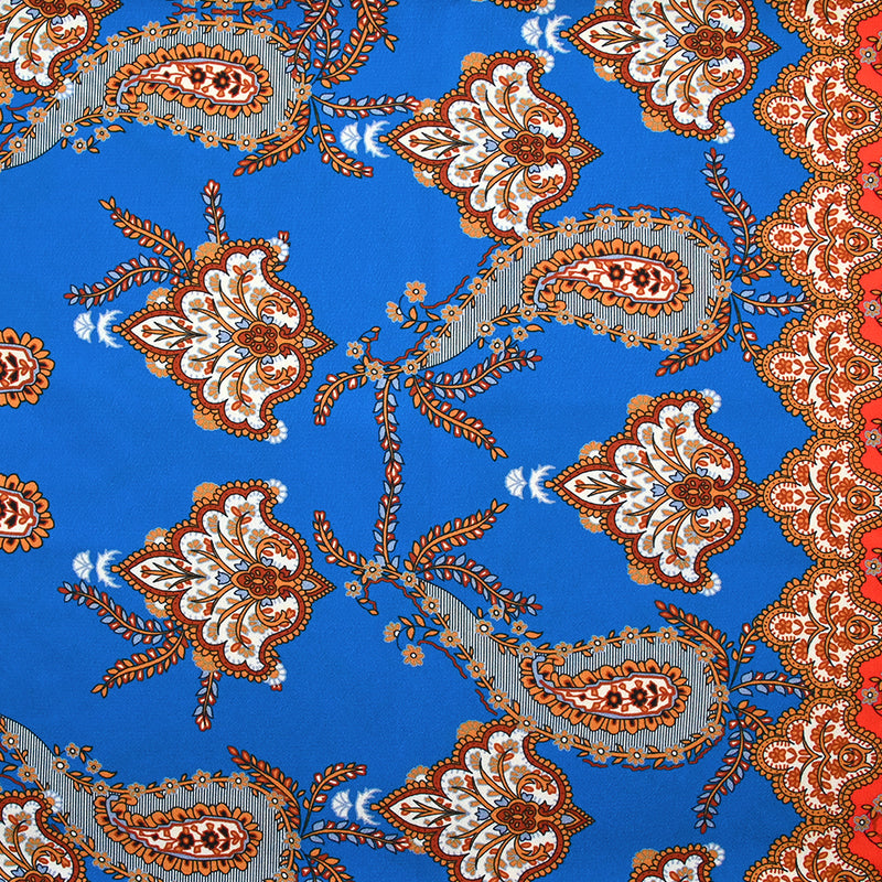 Florencia blue and coral polyester satin crepe print