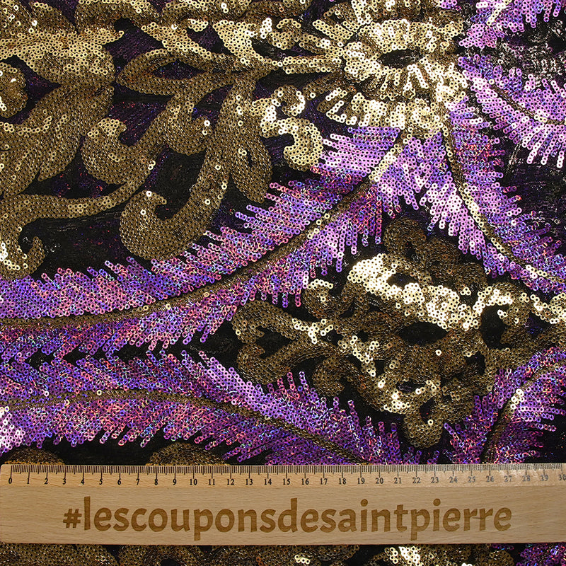 Tulle sequin plumes royales or et lilas