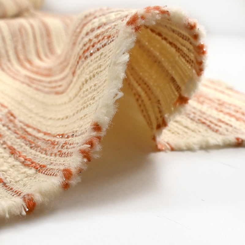 Tweed de polycoton écru, rouille et argenté