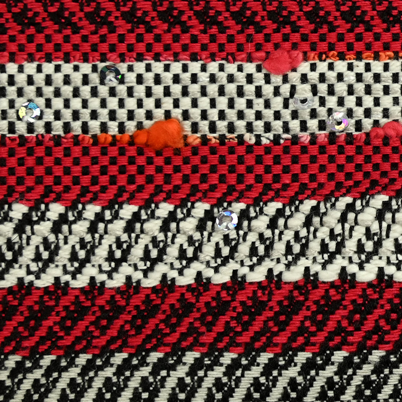 Tweed fantaisie en coton rouge et bleu