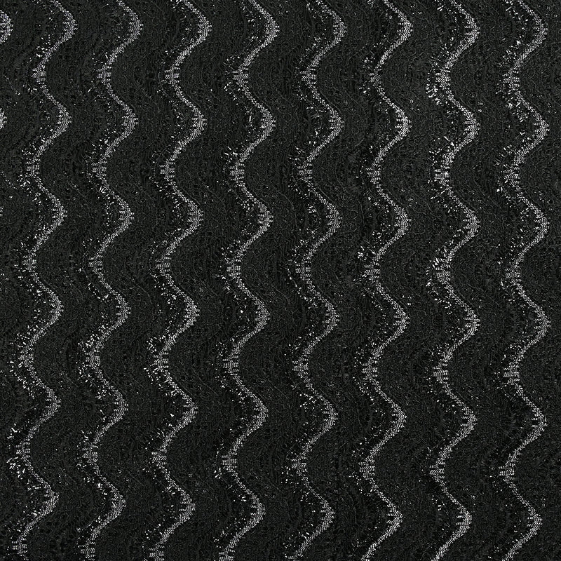 Polyester lace waves Lurex Silver Black Background