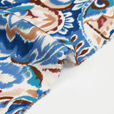 Blue fuzzy paisley printed polyester satin
