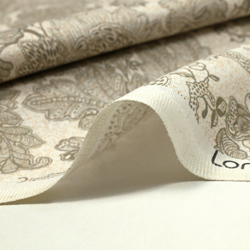 Polycotton printed flowers in gray arabesque