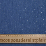 Chambray de coton orné de strass fond bleu moyen