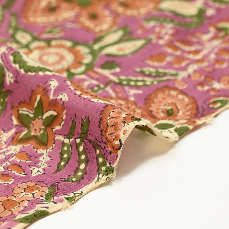 Indian cotton printed delhi brown and green purple background